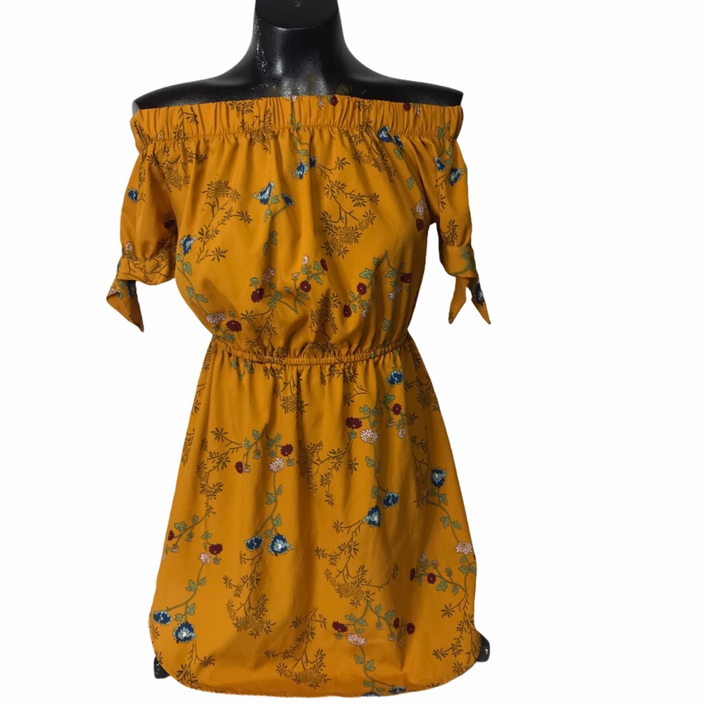 Blush Strapless Gold Flowered Off Shoulder Mini Dress szM